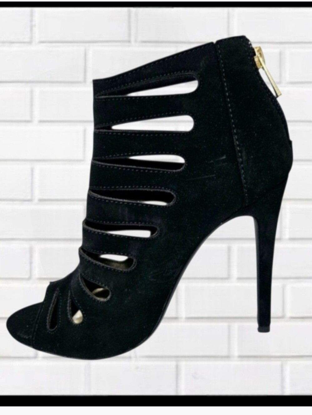 *DOLLHOUSE Black Velvet Stiletto Heels, Peeptoe, Zipper Back Sz 6